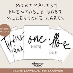 Cartes d'étape imprimables minimalistes, cartes d'étape mensuelles imprimables, cartes d'étape de bébé à téléchargement immédiat, cartes d'âge pour les photos de bébé