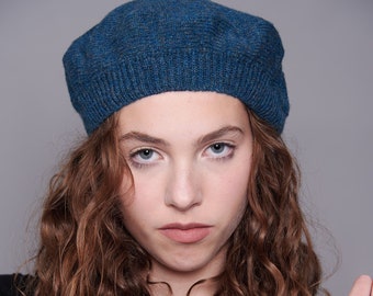 sustainable hand knit beret, tam, hat in British wool