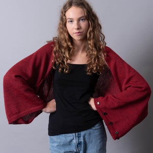 British Wool Red Multiway Jumper Cardigan Scarf image 1