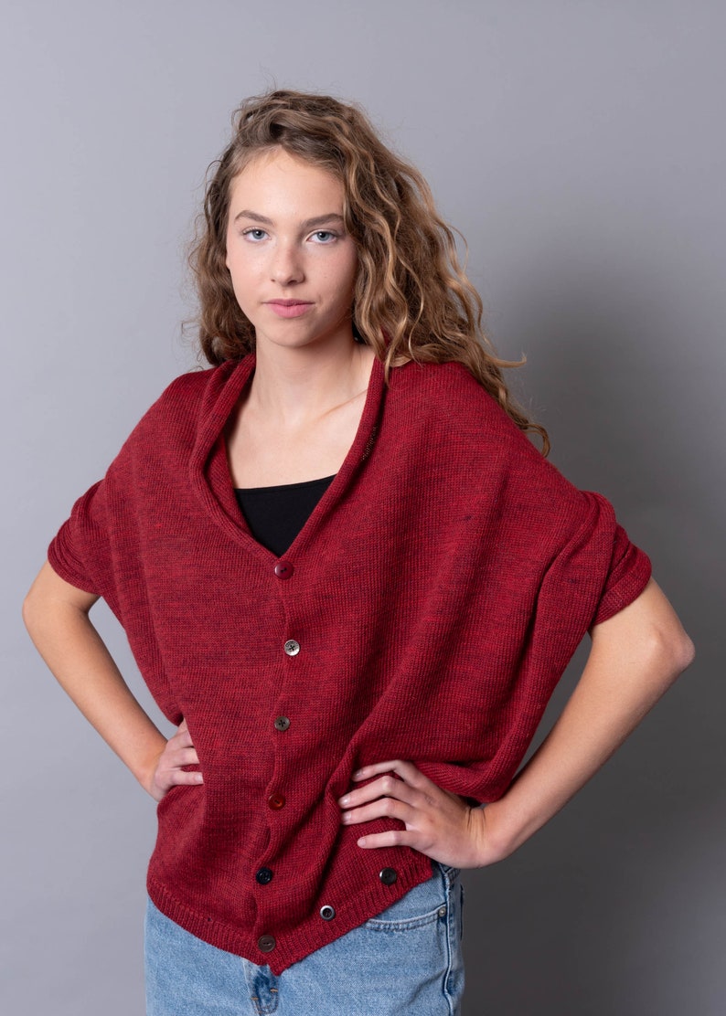 British Wool Red Multiway Jumper Cardigan Scarf image 5