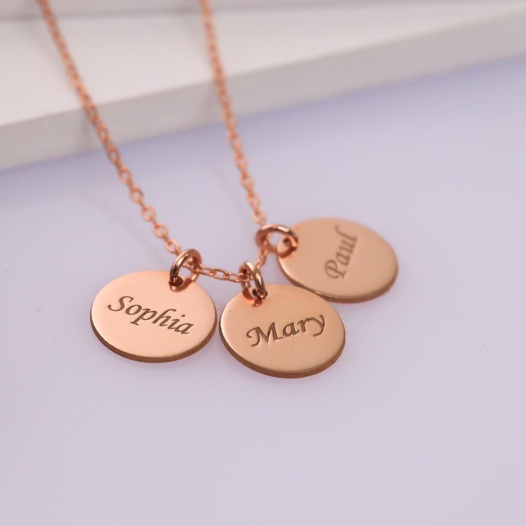 Name Disc Necklace, Tiny Initial Disc Necklace, Family Kids Multitag