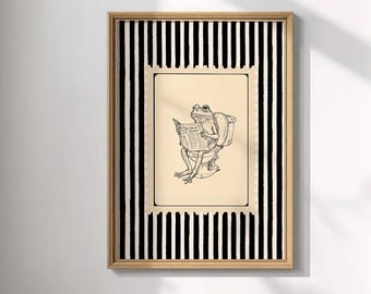 Vintage Funny Frog Striped Toilet Print: Humorous Bathroom Art (Digital Download)