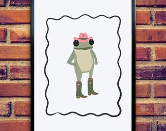 Retro cowboykikkerprint: eigenzinnige westerse kinderkamerkunst (digitale download)