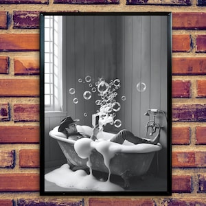 Cowboy Reading in Bathtub Printable Wall Art | Western Bathroom Decor |Funny Cowboy in Tub |Bathtub Wall Art |Quirky Print |Digital Download