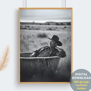 Art mural imprimable Cowboy dans la baignoire | Cowboy dans la baignoire | Décoration murale pour salle de bain | Décoration murale pour baignoire | Impression originale | Téléchargement numérique