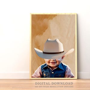 Niedliche Baby Cowboy in einem erdigen Hintergrund druckbare Wandkunst | Cowboy Kunst | Cowboy Poster | Cowboy Kinderzimmer Druck | Trendige Kunst | Digital Download