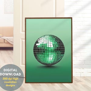 Sage Green Disco Ball Art Print: Vintage Modern Decor (Digital Download)
