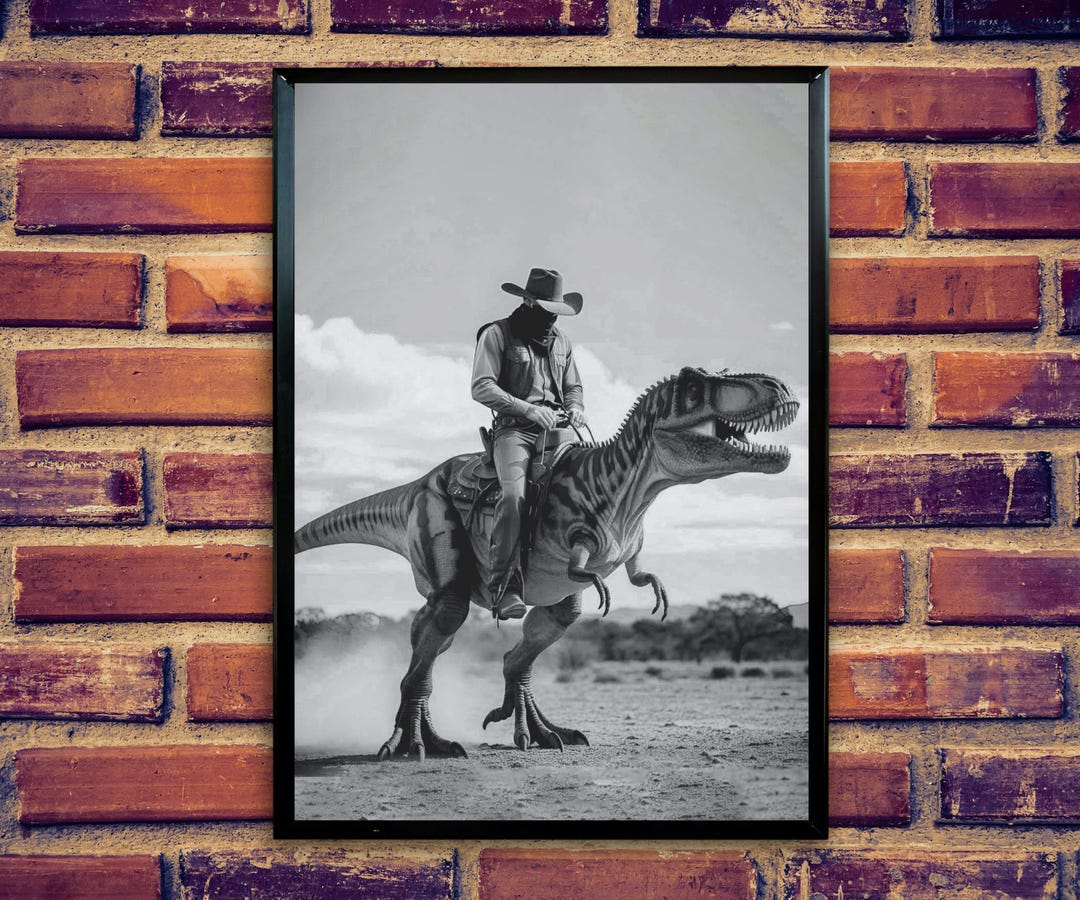 Cowboy Riding a Dinosaur Printable Wall Art | Cowboy Art | Cowboy ...