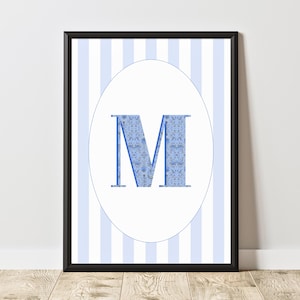 Custom Chinoiserie Initial Print: Blue Striped Nursery Decor (Digital Download