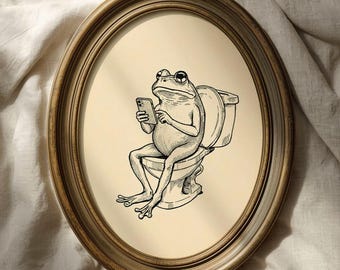Vintage Funny Frog Toilet Print: Humorous Bathroom Art (Digital Download)