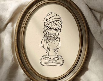 Zabawna dekoracja ścienna z żabą do łazienki, nadruk z żabą w szlafroku w stylu vintage, humorystyczna ilustracja w skali, osobliwe dekoracje ze zwierzętami, drukowana dekoracja ścienna