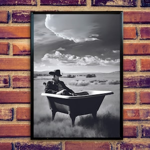 Western Cowboy in Tub Printable Wall Art | Cowboy in Bathtub | Bathroom Wall Art Decor | Bathtub Wall Art | Quirky Print | Digital Download