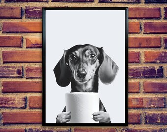 Dachshund Toilet Paper Print: Funny Bathroom Wall Art (Digital Download)