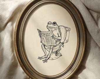 Vintage Funny Frog Toilet Print: Humorous Bathroom Art (Digital Download)