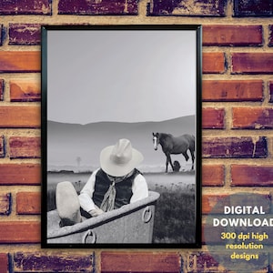 Cowboy in Tub Printable Wall Art | Cowboy in Bathtub | Bathroom Wall Art Decor | Bathtub Wall Art | Quirky Print | Digital Download