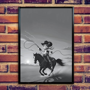 Cowboy Cat Riding Horse Art Print: Funny Western Nursery Decor (Digital Download)