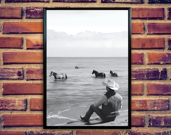 Coastal Cowboy Art Print: Horses in the Sea (Digital Download)