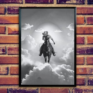 Cowboy in Clouds-kunstprint: surrealistisch westers decor (digitale download)