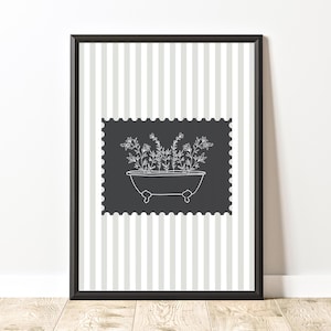 Minimalist Bathtub Line Art Print, Black and White Floral Bathroom Wall Decor, Modern Spa Artwork , Flowers in Bathtub, Bathtub Wall Art
