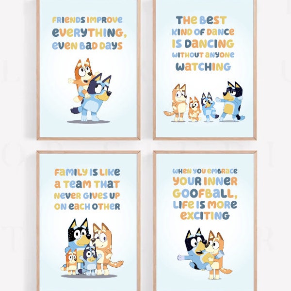 Bluey Quote Wall Art for Nursery/Classroom| Set of 4 Instant Download
