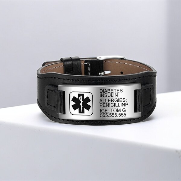 Leather Medical Alert Bracelet Etsy