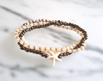 Armband set wit bruin met maansteen