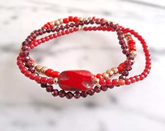 Armband set rood met granaatsteen