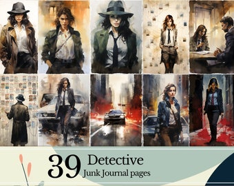 Detective Junk Journal Paper, Crime Scene Collage, Ephemera Bundle, Police Art Journal Kit