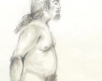 Original  Sketch Art Male Nude Charcoal