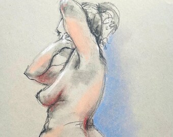 Original Female Nude Charcoal and Pastel from Live Model