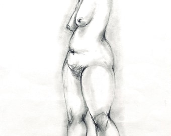 Original Female Nude Charcoal Sketch