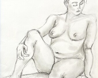 Original Charcoal Nude Sketch from Live Model