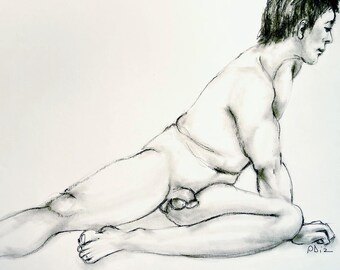 Male Nude Charcoal Drawing Original