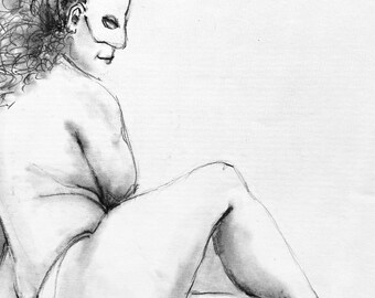 Original Female Nude Charcoal Sketch