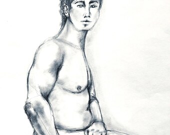 Original Male Nude Charcoal Sketch