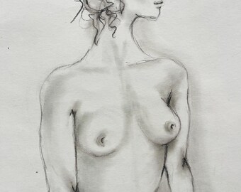 Original Female Nude Charcoal Sketch created from live model in studio workshop