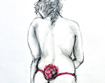 Original Female Nude Charcoal Sketch from live model in studio workshop