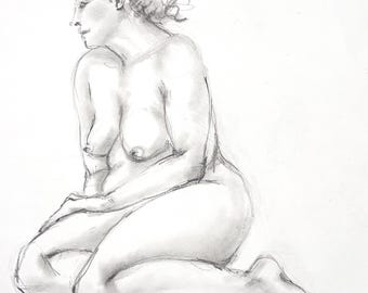 Female Nude Original Charcoal Sketch