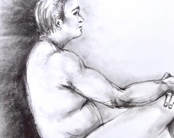Original Male Nude Charcoal Sketch