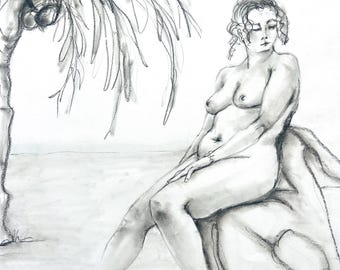 Original Female Nude Charcoal Sketch