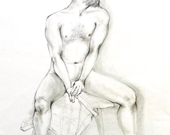 Original Male Nude Charcoal Sketch