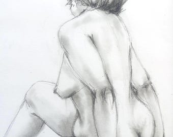 Original Female Nude Charcoal Sketch from live model