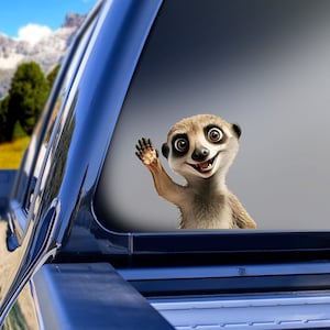 Cute Meerkat Vinyl Sticker, Welcoming Meerkat Waving Hi Sticker, Friendly Vinyl Decal Sticker, Sticker, Animal Decal, Gifts, Vehicle Sticker