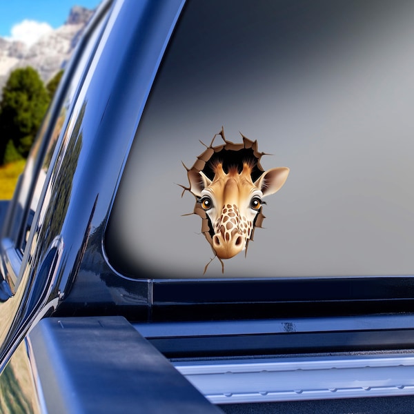 Peeking Giraffe Vinyl Sticker, Breaking through Glass Vinyl Decal Sticker, Animal Sticker, Giraffe Decal, Gifts, Vehicle Sticker