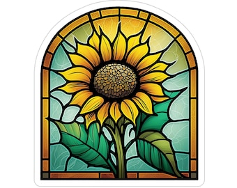 Sunflower Sticker, Flower Stained Glass Window Sticker, Flowers Sticker, Floral Sticker, Transparent Sticker, Cling Sticker, Vinyl Sticker