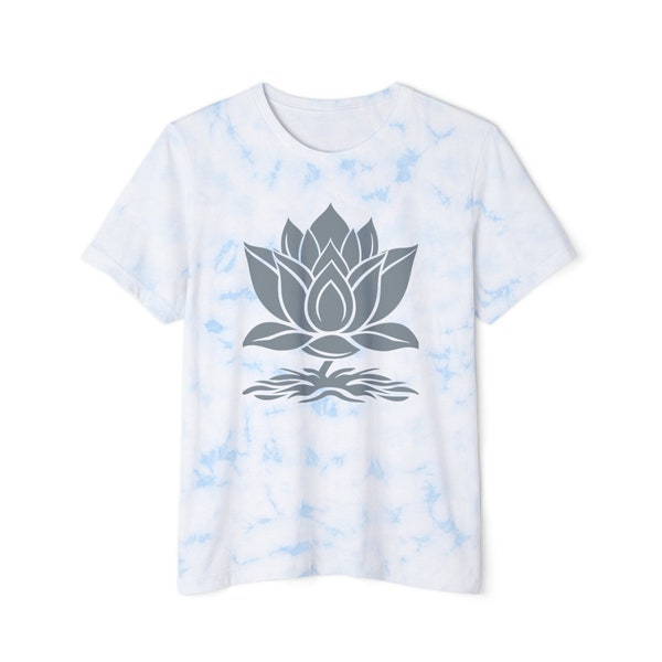 Lotus Flower Tie-Dyed T-Shirt Cotton Polyester Blend Yoga Lovers Merch, Spiritual Apparel, Custom Minimalist Design, Comes in Two Colors