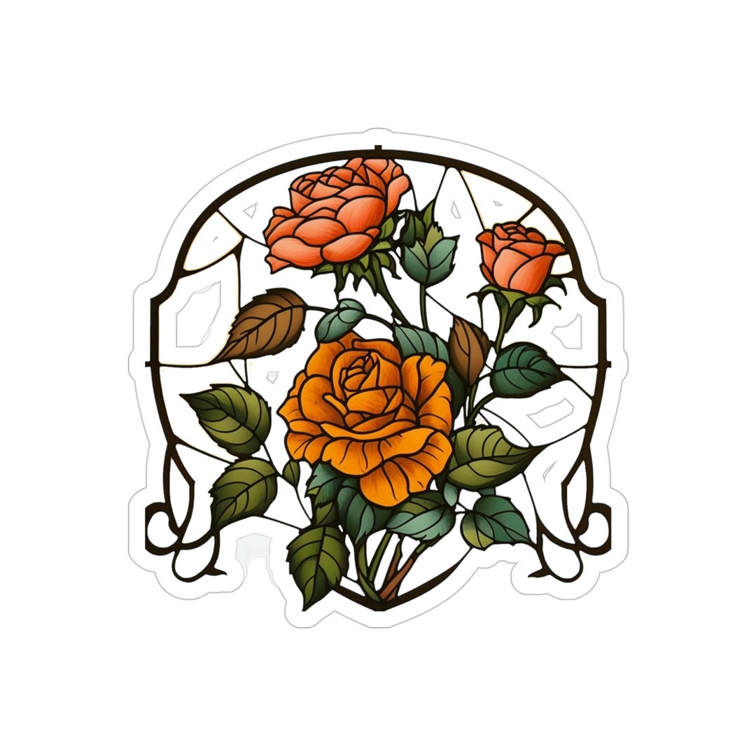 Rose Sticker Rose Stained Glass Window Sticker Flowers Etsy