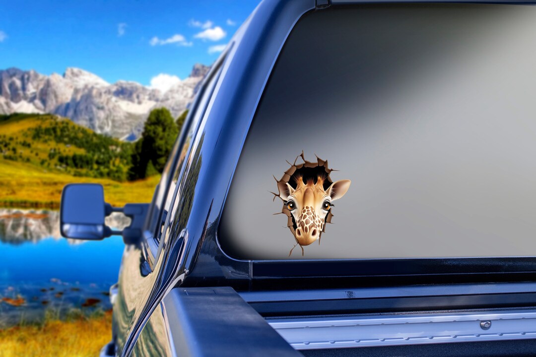 Peeking Giraffe Vinyl Sticker, Breaking Through Glass Vinyl Decal ...