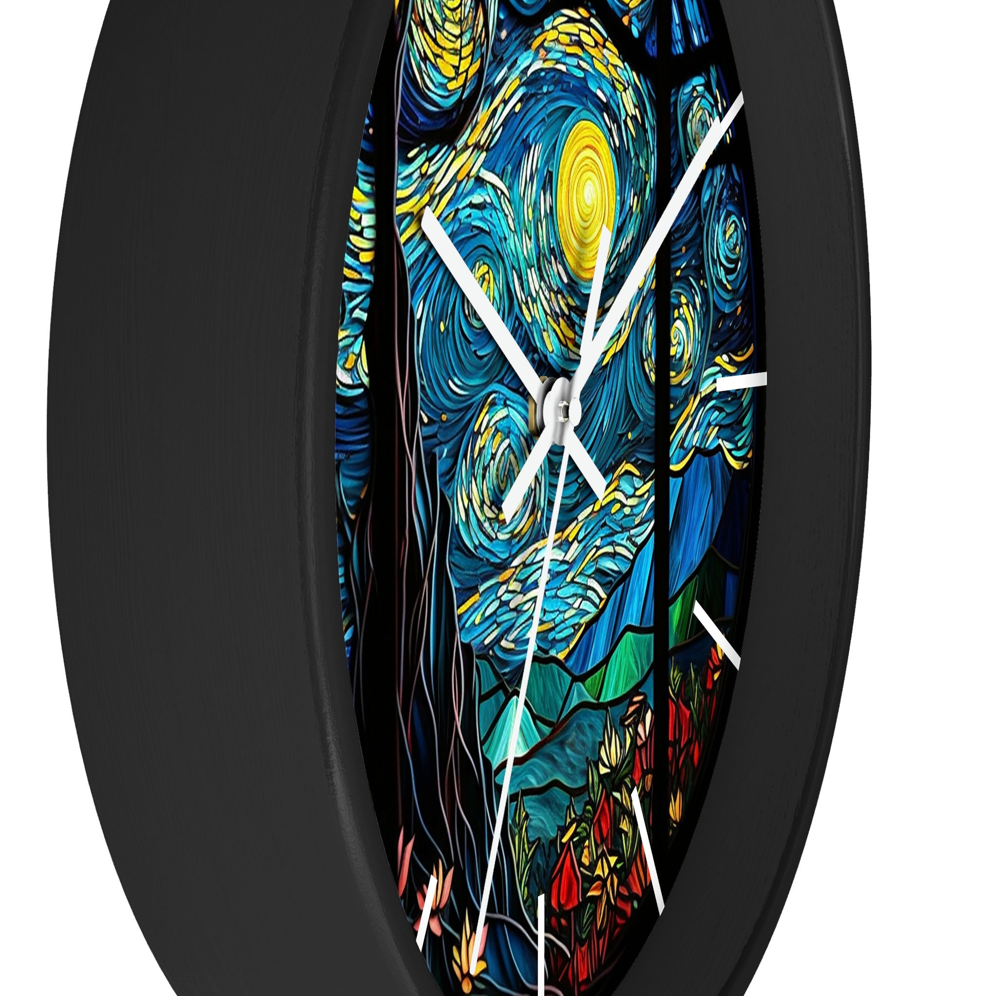 Starry Night Clock, Stained Glass Window Design Clock, Moon Wall Clock ...