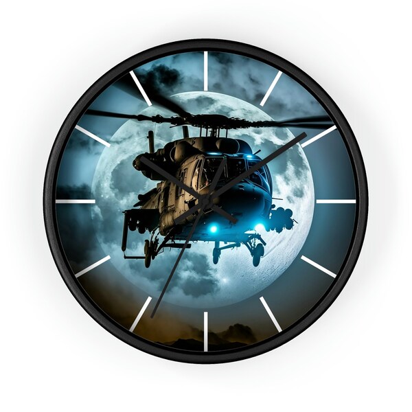 Military Air Assault Helicopter Clock, Military Aviation Wall Clock, Military Clock, One-of-a-kind Clock, Perfect Gift Idea, Moon Clock